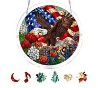 Acrylic Jigsaw Puzzle Sun Catcher, 250th Anniversary America Sun Catchers Jigsaw Puzzle, DIY Suns Catcher Kits with Flower & Flag Design, Independence Day Patriotic Home Decor Gifts (Brown I)