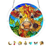 Acrylic Jigsaw Puzzle Suncatcher - 7.9in Sun Catcher Stained Glass Acrylic Puzzle, 83 Pieces Puzzle SunCatchers for Windows Home Decor Birthday Women Men Mom (Summer Vibes Highland Cow)
