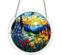 Acrylic Jigsaw Puzzle Suncatcher - Dawn Blossom Sea Stained Glass Window Hanging, DIY Puzzle Art Kit, Mountain Meadow Sunrise Decor Gift for Women Mom Birthday (8in)