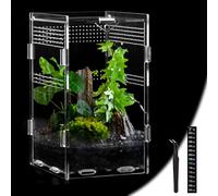 Acrylic Jumping Spider Enclosure, 4.72x4.72x7.87 Inch Ventilated Praying Mantis Habitat Cage with Magnetic Front Opening Door for Frog, Snail, Hermit Crabs & Small Pets