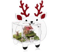 Acrylic Jumping Spider Enclosure 4.7x4.7x3.5 Inches, Magnetic Front Opening Door Escape-Proof Habitat for Tarantulas & Small Reptiles, Cute Deer-Shaped Acrylic Terrarium