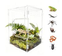 Acrylic Jumping Spider Enclosure - Terrarium Habitat for Spiders, Tarantulas, Snail, Mantis, Lizard, and Small Reptiles, with Two Magnetic Doors and one Feeding Trough (6x6x9 inch)