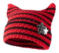 Acrylic Knit Cat Ear for beanie Striped Color Block Acrylic Knit(D)