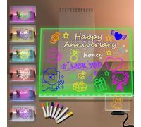 Acrylic LED Note Board with 7 Colors Pen 40×30 CM Light Up Dry Erase Board with Stand Light Board with Remote Control Timed Clear Drawing Board Rewritable Whiteboard Desk Lamp Gift Decor