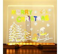 Acrylic LED Note Board with Light, Note Glass Clear with 7 Pen, Light Up Dry Erase Board, Doodle Glow Illuminated Message Lamp Gift for School Cafe Home Office Christmas M