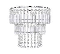 Acrylic Light Shade with Bead Droplets, Faux Crystal Chandelier Shade for Ceiling Pendant, Table & Floor Lamps, Harp & Reducer Rings for B11, E14, E27 Sockets, Round, 3-Tier, 31cm Diameter, Clear