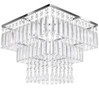 Acrylic Light Shade with Bead Droplets, Faux Crystal Chandelier Shade for Ceiling Pendant, Table & Floor Lamps, Reducer Rings & Harp for B11, E14, E27 Sockets, Square, 3-Tier, 31cm Diameter, Clear