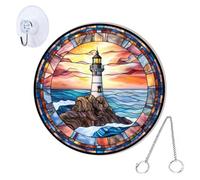 Acrylic Lighthouse Wall Hanging Ornament: Round Mediterranean Style Decor for Home Garden Window Porch - Multi-Color Easy to Clean present for Friends Family