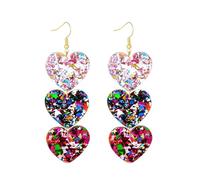Acrylic Lightweight Colorful Heart Shaped Earring Shiny Glitter Love Dangle Hoop Earrings Sparkle Heart Earrings Valentine's Day Gift, 1, Resin, No Gemstone