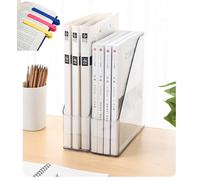 Acrylic Magazine Holder, 2 PCS File Magazine & Book Storage Rack for Office Desk, Clear Book Organizer with 3pcs Silicone Automatic Bookmarks
