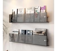 Acrylic Magazine Rack Brochure Holder Wall Mounted Bookshelf Wall Decorative Shelf Record Display Rack Literature Storage Racks for Waiting Room, Living Room, Office, 3 Colors，Grey-70cm-2 Pack