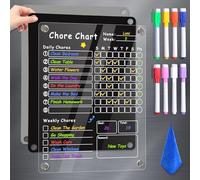 Acrylic Magnetic Chore Chart for Kids, Transparent Erasable Reward Chart for Teens and Adults Chore Checklist with 6 Markers and Towel