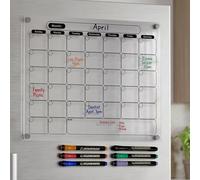 Acrylic Magnetic Dry Erase Calendar for Fridge Clear Monthly Whiteboard Planner Erasable Planning Board Black 16" x 12" w/ 6 Dark Color Wet Erase Marker