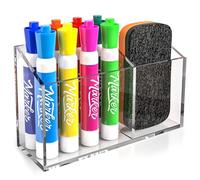Acrylic Magnetic Marker Holder for Whiteboard Pen Organizer 2 Compartments Teacher Classroom Organization Magnetic Pencil Holder for Refrigerator Classroom Decor Office Modern White Board Accessories