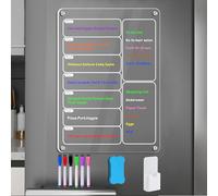 Acrylic Magnetic Meal Planner with 6 Magnetic Markers & Magnetic Pen Holder and Eraser, 12" x 8" Clear Refrigerator Weekly Planner Planning Noteboard to Do/Grocery/Shopping List