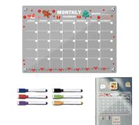 Acrylic Magnetic Monthly Planner - 12 Inch Dry Erase Board | Acrylic Whiteboard Calendar - Reusable Fridge Organizer with 6 Marker Pens for Task Planning in the Kitchen, Dormitory, Family, School