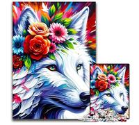 Acrylic Majestic Blossoming Wolf 1000 Pieces Puzzle Gifts Jigsaw Puzzles for Adults Family Activity Brain Teaser Home Decor 1000 PCS(38x26cm)