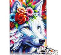 Acrylic Majestic Blossoming Wolf Puzzle for Adults 1000 Pieces Wood Puzzles Home Educational Games DIY Toys 1000pcs (75x50cm)