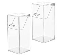 Acrylic Makeup Brush Holder with Lid, 2pcs Desk Storage Box | School Season Decor, Pearl Accents, Tabletop Stability, Dust Protection for Vanity and Study Desks