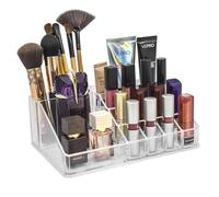 Acrylic Makeup Organiser - Cosmetic Display Case with 16 Sections for Dressing Table, Vanity & Bathroom Counter - Storage Tray for Lipstick, Brushes, Eyeliner, Nail Polish & Perfume - 1 Pack, Clear
