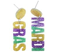 Acrylic Mardi Gras Earrings Sequin Fleur De Lis Letter Mask Crown Earrings for Women, Carnival Earrings for Fat Tuesday Celebration, Mardi Gras Parade Accessory Gifts, normal, Acrylic, No Gemstone