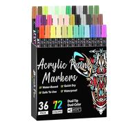 Acrylic Markers, Coloring Markers, 36 Pieces Double Ended Vibrant Colors Fine Tip Easy Blending Comfortable Grip Lightweight, Writing Pens for Students Journal, 5.71 * 1.46 * 6.51Inches