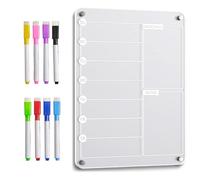 Acrylic Meal Planner Magnetic - Kitchen Scheduler | Clear Fridge Board - Reusable Static Crystal Panel, Eight Color Writing Marker System Household Food Management
