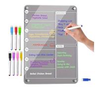 Acrylic Meal Planner Magnetic, Magnetic Planner Note Board for Refrigerator with 8 Markers, Reusable Weekly Planning Memo Noteboard for Kitchen Food Tracking Grocery List Chore Chart
