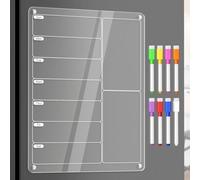 Acrylic Meal Planner Magnetic Menu Board for Kitchen Fridge w/Markers, Clear Weekly Calendar Planning Board Noteboard Refrigerator Dry Erase Board to Do/Grocery/Shopping List/Chore Chart, 12.8x9’’