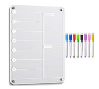 Acrylic Memo Board for Fridge, Clear Weekly Calendar Dry Erase Planning Board with 8 Markers, Erasable Noteboard for Meal Planning, Food Tracking, Shopping List, Journaling, Chores