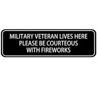 Acrylic Military Veteran Lives Here Sign, White on Black for House Front Door Exteriors, Home Porch Columns, Business Veteran Support Center Entrances, and Community Veteran Housing Areas, 3x9 Inch.