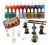 Acrylic Miniature Paint Kit-22 Model Painting for DND WH40K Beginner Set | incl Metallic Gold&Silver Shade Brush-On Primer,7 NPC-BadGuys Figure,Gift for TTRPG Painting Starter