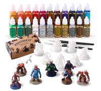 Acrylic Miniature Paint Kit-22 Waterbase Model Paint Beginner Set incl Metallic Gold&Silver, Shade, Brush-On Primer 7 TTRPG Kobold Figures Gift for Man/Woman Painting Starter DND WH40K Figure Terrain