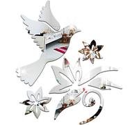 Acrylic Mirror Wall Stickers With Peace Dove And Flowers With Olive Branches For Wall Decoration, Reflective Diy Stickers, Silver