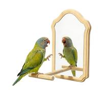 Acrylic Mirror with Natural Wood Perch for Parakeets, Cockatiels and Lovebirds - Self-Entertainment Activity for Stress Reduction and Behavioural Enrichment