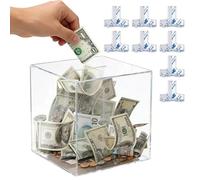 Acrylic Money Saving Box, Clear Money Box with 8PCS Corner Guards, Transparent Money Boxes for Adults or Kids, 12 x 12 x 12cm Unopenable Money Box for Storing Cash or Coin