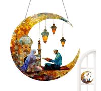 Acrylic Moon Ornament - Flat Reading Scene Wall Decor, 20cm Moon Castle Tree Decoration | Artistic Hanging Sun Catcher, Front Door Sign For Holiday Home Decor Living Room Bedroom Window Display