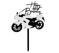 Acrylic Motorcycle Cake Topper Scooter Happy Birthday Cake Decorations for Men and Boys Motorcycle Racing Themed Party Supplies (White and Black)