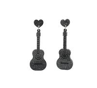 Acrylic Music Guitar Dangle Earrings Love Heart Musical Instruments Long Charm Drop Earring Exaggerated Bling Studs Hip Hop Jewelry Gifts for Women Girls Musicians Hypoallergenic (Black)
