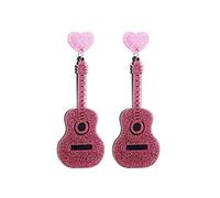 Acrylic Music Guitar Dangle Earrings Love Heart Musical Instruments Long Charm Drop Earring Exaggerated Bling Studs Hip Hop Jewelry Gifts for Women Girls Musicians Hypoallergenic (Pink)