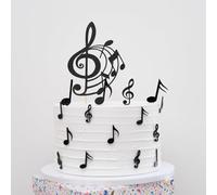 Acrylic Musical Notes Cake Toppers - Set of 12 Music Note Decorations for Birthday, Party & Celebration Cakes (Black Mirror Acryl)
