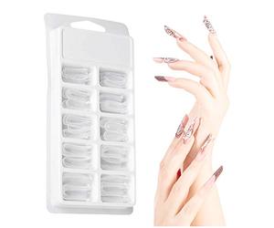 Acrylic Nail Extensions, False Nail 100pcs, Dual Forms Full Cover DIY Manicure Tools for Beauty Salons and Households, Quick UV Crystal Nail Extension with Measurement Scale