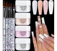 Acrylic Nail Kit Acrylic Powder: Large 30G Acrylic Nail Powder in 4 Colors - Nude Pink White Transparent - Nail Extension kit with 5Pcs Crytal Nail Pen