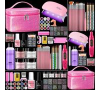 Acrylic Nail Kit for Beginners: 4 Colors Clear Pink White Nude Nail Acrylic Powder Liquid Set with Practice Finger Drill Lamp - Nail Starter Set in Glitter Bag for Women Salon Home (Rose Red)
