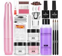 Acrylic Nail Kit for Beginners with Drill:3 Colors Acrylic Powder and 75ml Liquid Set - Nails Kit with Brush Top Coat Bast Coat 100PCS Nail Tips for Home Salon