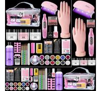 Acrylic Nail Kit for Beginners with Everything: Nail Acrylic Powder and Liquid Set with Practice Hand Drill UV lamp - Nail Art Starter Extension Kits in Pink Bag for Home Salon DIY (Silver Bag)