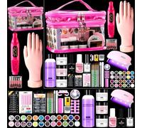 Acrylic Nail Kit for Beginners with Everything, Practice Hand&Pink Gift Bag