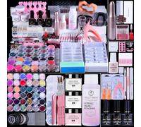 Acrylic Nail Kit with Everything: Beginners Set with Drill - Professional Acrylic Powder Glitter Monomer False Tips Top Base Coat Starter Kit - Full Decorations Nail Supplies for Nail Extensions Gift