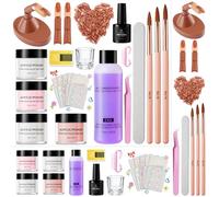 Acrylic Nail Kit with Practice Hand-4 Colors Acrylic Powder Set with Adjustable Brown Practice Finger/3 Acrylic Nail Brushes/100 Replaceable Nail Tips-Nail Art Decoration Tools for Beginners