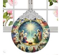 Acrylic Nativity Pendant - Round Christmas Decoration with Scene of the Birth of Jesus | Blessing Hanger for Tree, Door or Window | Detailed Design, Size 8 x 8 cm